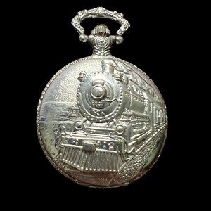 Mark Naimer Train Pocket Watch Vintage Battery Silver Tone For Parts‎ Only